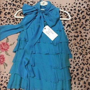 C.C. Couture Silk Ruffle Blouse in Turquoise